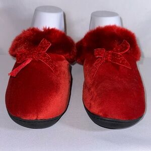 Isotoner Clog Slippers Hoodback Women's Velour Red